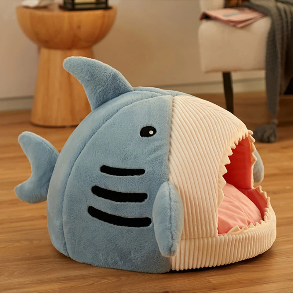 Winter Warm Pet Beds Shark Cat Mat Semi-Closed Pillow Puppy Nest Thicken Kittens Basket Cushion Pillow Mat Dogs Cats House Goods