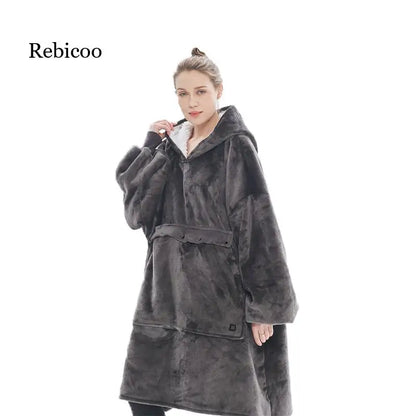 Heating Electric Blanket USB Rechargeable Sweater Pullover Heating Couple Home Clothes Thickened plus Size Hooded