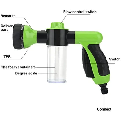 8-in-1 Pressure Hose Nozzle Foam Gun - Versatile Jet Spray Gun and Soap Dispenser for Garden, Pet Care, and Vehicle Washing
