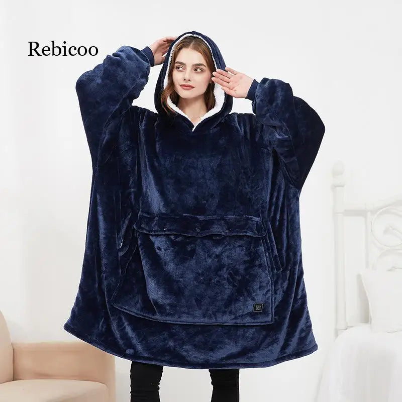 Heating Electric Blanket USB Rechargeable Sweater Pullover Heating Couple Home Clothes Thickened plus Size Hooded