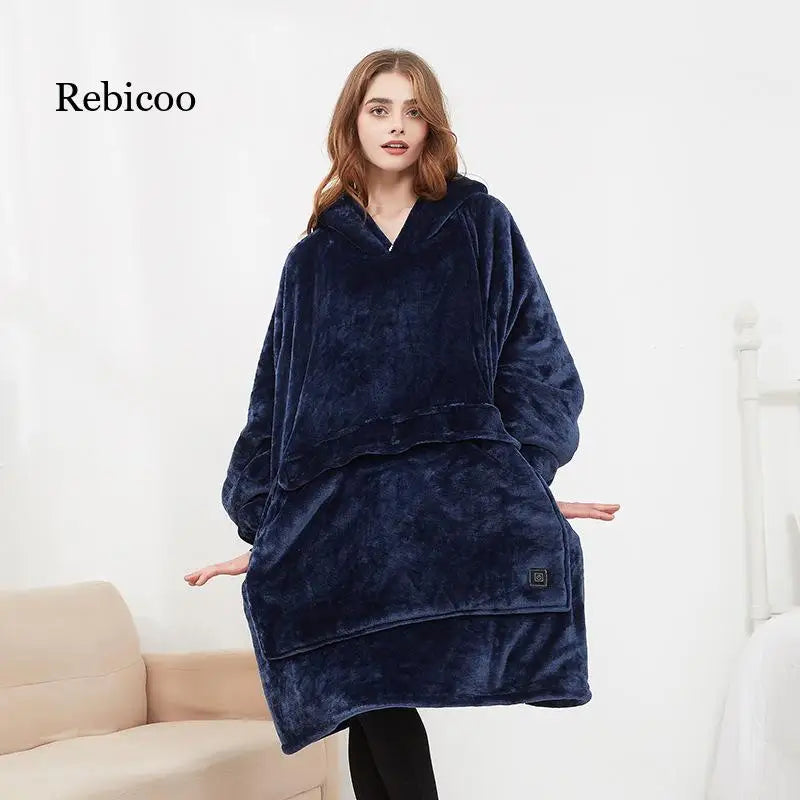 Heating Electric Blanket USB Rechargeable Sweater Pullover Heating Couple Home Clothes Thickened plus Size Hooded