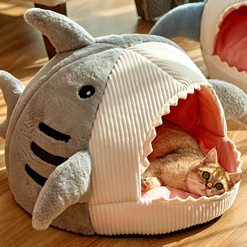 Winter Warm Pet Beds Shark Cat Mat Semi-Closed Pillow Puppy Nest Thicken Kittens Basket Cushion Pillow Mat Dogs Cats House Goods