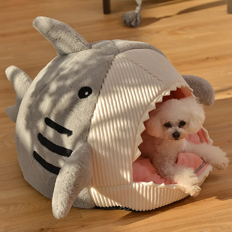 Winter Warm Pet Beds Shark Cat Mat Semi-Closed Pillow Puppy Nest Thicken Kittens Basket Cushion Pillow Mat Dogs Cats House Goods