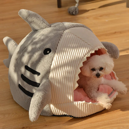 Winter Warm Pet Beds Shark Cat Mat Semi-Closed Pillow Puppy Nest Thicken Kittens Basket Cushion Pillow Mat Dogs Cats House Goods