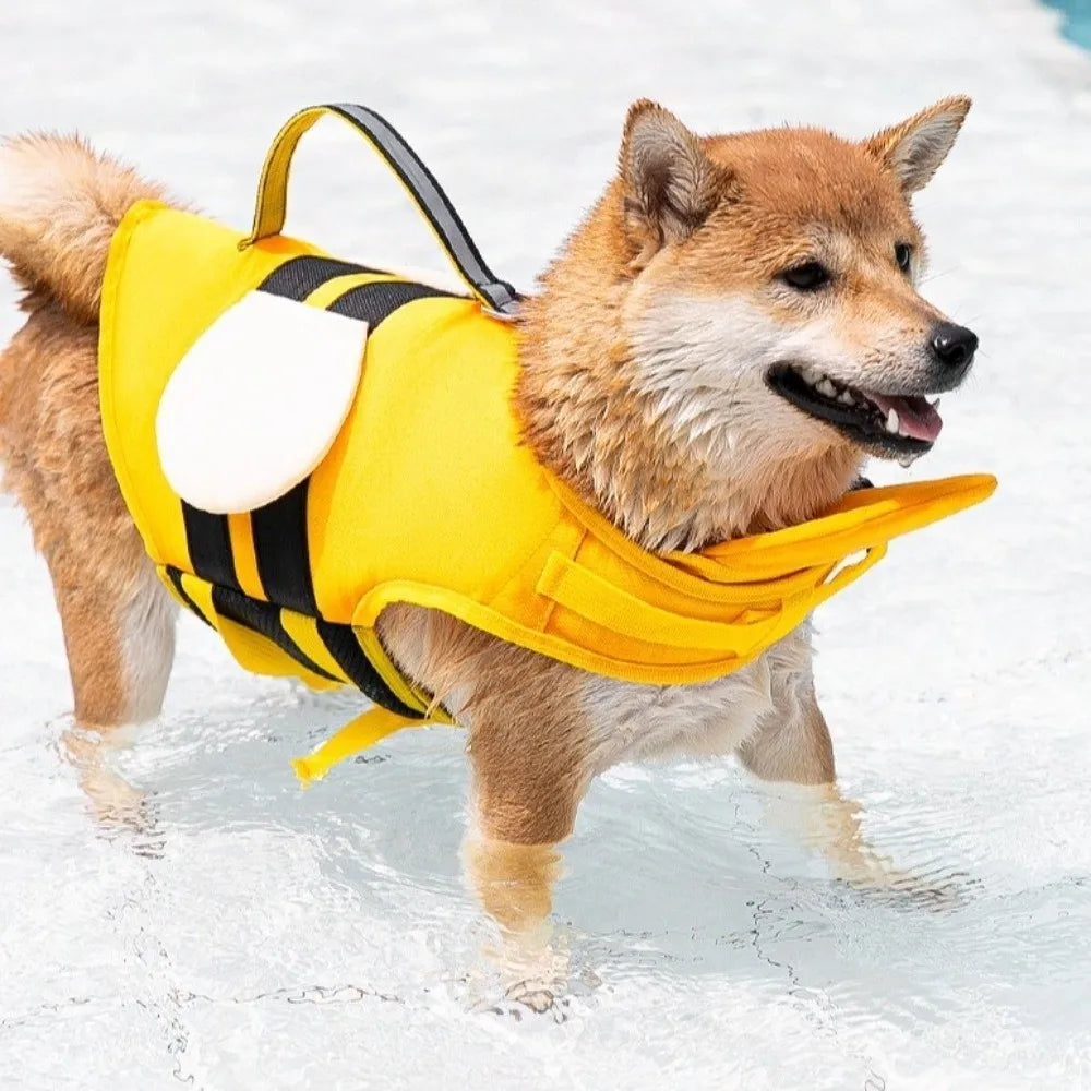 Practical Adjustable Dog Life Jacket Cartoon Waterproof Dog Swimsuit Safety Handle High Buoyancy Dog Swimming Suit Water Sports